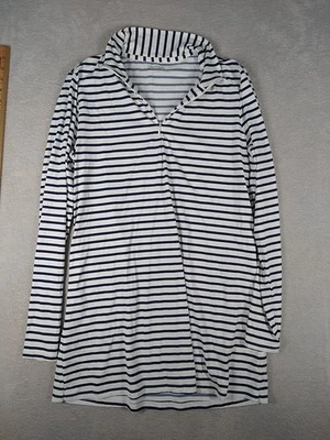 Vestido de natação Lands’ End UPF feminino grande manga longa azul marinho branco Str - Imagem 1 de 4