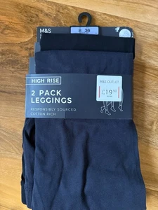 M&S 2er PACK LEGGINGS MARINEBLAU & SCHWARZ - GRÖSSE 14 LANG - MIT ETIKETT - BAUMWOLLREICH - Bild 1 von 4