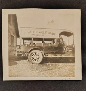 Antique 1920 Photograph Postcard Puyallup Valley Dairy Milk Man Delivery Truck - Picture 1 of 4