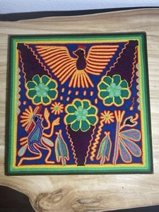 Indigenous Yarn Art from the Huichol Indians of Mexico 12inch by 12 inch - Picture 1 of 3