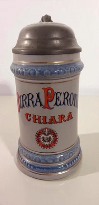Boccale Birra Peroni In Ceramica E Peltro 1983 - Immagine 1 di 4