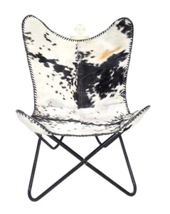 Blanco y Negro Cuero Pelo Cuero Mariposa Silla Salón Adorno Relax Arm Chair - Imagen 1 de 11