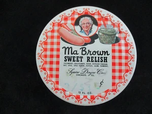 Vintage Ma Brown SWEET RELISH 12 FL. OZS. Tarro de vidrio, Squire Dingee, Chicago (3) - Imagen 1 de 5