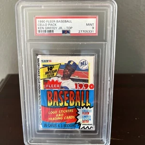 1990 Fleer Baseball versiegelte Cello-Packung - Ken Griffey Jr. oben - PSA 9 - Bild 1 von 3