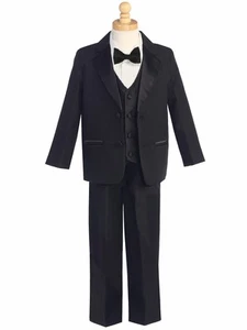 Formal Boy Tuxedo Kids Dress Suit Set Tuxedo no Tail Black All Sizes - Picture 1 of 2