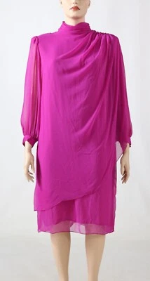 Vestido formal de coquetel Miss Elliette vintage anos 80 rosa magenta chiffon tamanho 20 - Imagem 1 de 3