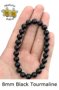 Black Tourmaline Bracelet 8mm Beads Tourmaline Bracelet EMF PROTECTION Crystal - Picture 1 of 4