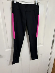 Danskin Now Girls Pull on Pants. Size Large (10-12). Black with Pink Side Stripe - Picture 1 of 7