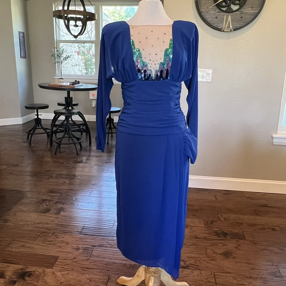 Vestido de Cóctel Eletra Casadei Años 80 De Colección 4 Vestido de Noche Azul Transparente Pecho Lentejuelas Foto 1 de 4