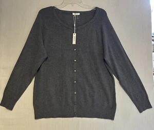 Basic Milano Pullover Damen MD meliert grau Cardigan Strick Knopfleiste Rundhals Gr. XL - Bild 1 von 8