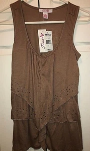 NEW $40 TAG Lena Womans Brown Tiered Sleeveless Poly Rayon Top Silver Studs Sz S - Picture 1 of 7