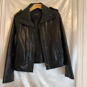 Giacca Moto Donna Collezione Nera Foderata Cerniera Collo Alto Tasche Pelle M - Foto 1 di 6