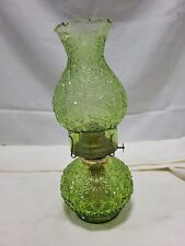 Daisy and Button Pattern Glass Oil Lamp w/ Shade GREEN Vintage Eagle 12" tall