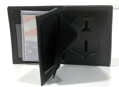 PERFECT FIT 104 RF BLOCKING HIDDEN BADGE & ID BIFOLD LEATHER WALLET 113 CUTOUT - Image 1 of 4