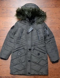 Diesel Kids Girl's Junior Faux Fur Olive Insulated Parka Coat Winter Jacket 10 - Picture 1 of 12