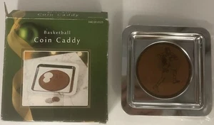Basketball Coin & Trinket Caddy Holder Embossed Vinyl Pad Nickel Plate Steel - Picture 1 of 5