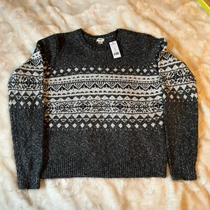 Garage Black Grey Jacquard Fairisle Knit Crew Neck Sweater Ladies Size Small NWT - Picture 1 of 12