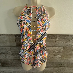 Volcom one piece swimsuit Colorful High Neck Halter Strappy Size XL NWT - Picture 1 of 11