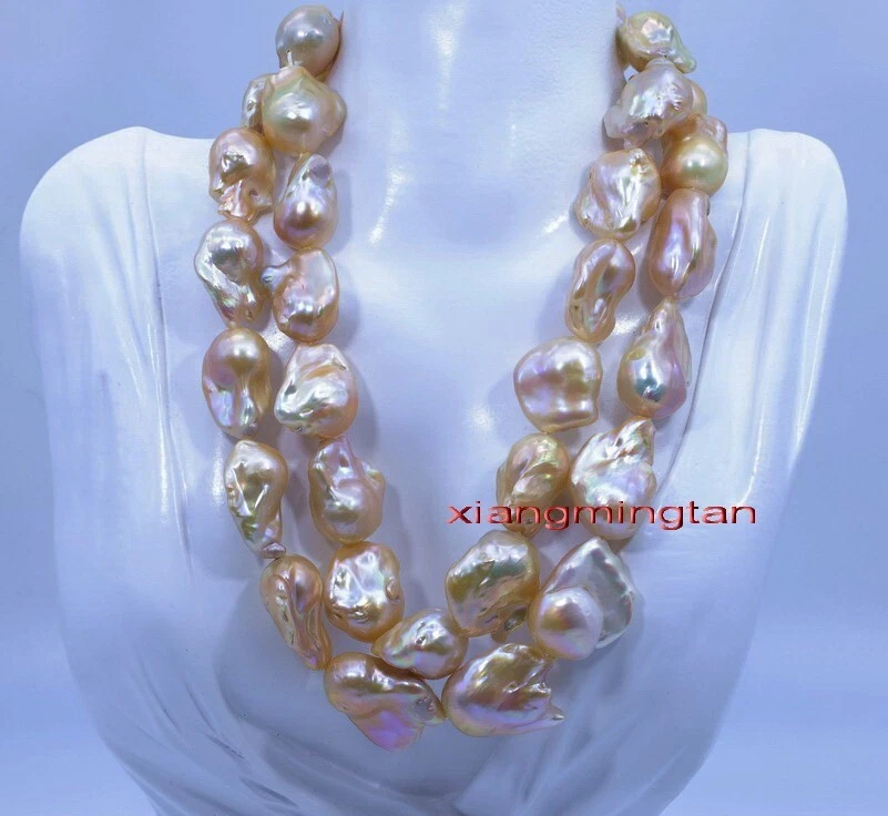 long 5A 35" 18-32mm south sea baroque Keshi purple gold pink pearl necklace - Image 1 of 4