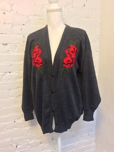 Aquascutum VTG 90s Embroidered Cardigan Sweater Gray M - Picture 1 of 12