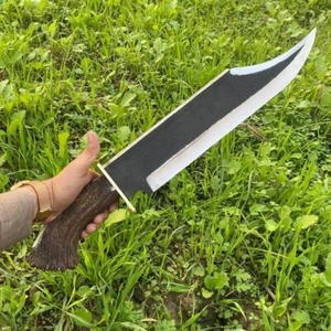 Premium Hand Forged Carbon Steel Battle Ready Hunting Bowie Knife With Crow Stag - Picture 1 of 1