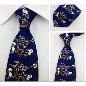 Cravatta da collo retrò 100% seta blu navy Panda bambù UNISEX business casual - Foto 1 di 7