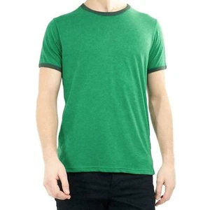 Brave Soul Contrast Colour Trim T-Shirt - Cotton Marl - Crew Neck Shape - Green - Picture 1 of 2