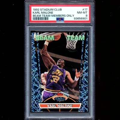1992 NBA Stadium Club Beam Team Members Only Karl Malone #17 PSA 8 NM-MT - image 1 of 2