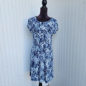 Splendido abito nuovo con etichette TIANA B blu bianco pelle di serpente cambio manica corta elasticizzato taglia L - Foto 1 di 15