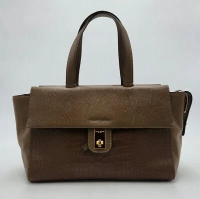 Bolso Cartera Grande Henri Bendel Marrón Oliva Cocodrilo Cuero Repujado y Guijarro Foto 1 de 4