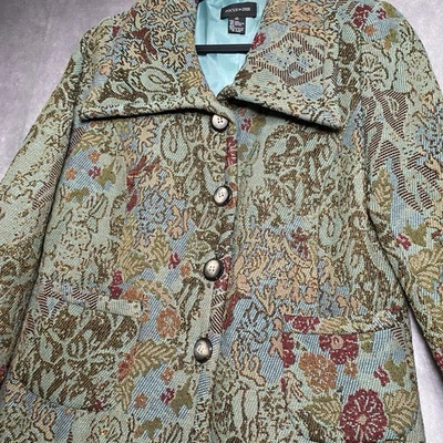 Винтажный Y2K гобелен куртка пальто длиной шерсти пальто фокус 2000 Whimsigoth Sz 10 - Изображение 1 из 4