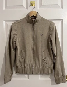 Fred Perry Women's Zip Up Light Brown Bomber Jacket Size 8 Excellent Condition - Picture 1 of 10