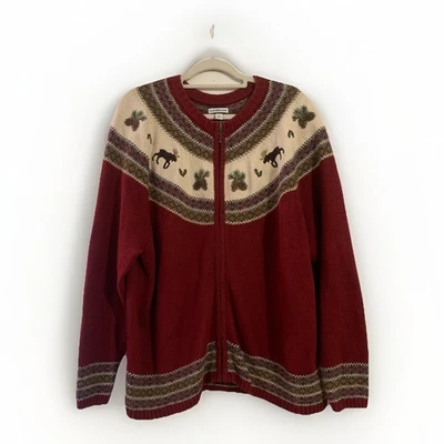 VTG Croft & Barrow Sweater Womens 3X Red Zip-Up Moose Pine Christmas Silk Blend - Image 1 of 4