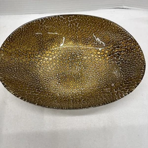 Glass Decorative Bowl | Oval Bowl with Gold Leaf Snakeskin Pattern 12x9 READ - Picture 1 of 7