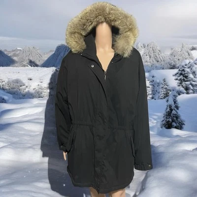 Parka con capucha London Fog Towne abrigo de invierno ribete de piel sintética talla grande 1X Foto 1 de 4
