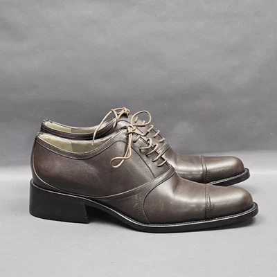 Vtg Prada Shoes Womens 7.5 EU 37.5 Brown Leather Cap Toe Oxford Italian Lace Up - Image 1 of 4