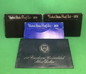 US Mint Proof Sets Lot of 3 | 1970, 1974, 1978 | & 1973 Uncirculated Eisenhower - Picture 1 of 12