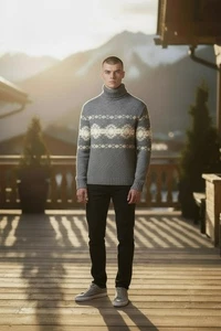 Fedeli 100% Cashmere Sweater Winterpattern  Knitted Heavy Knit Grey Taupe Size - Picture 1 of 12