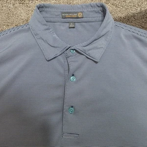 Peter Millar Sommer Komfort Poloshirt Herren Large Blau Micro Stripe Golf - Bild 1 von 8