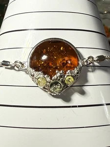 925, Sterling Silber Bernstein Floral, Multi Color Bolo Verstellbares Armband 4”-9” - Bild 1 von 5