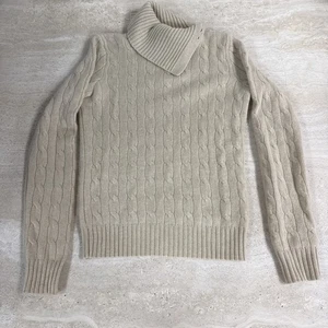 Suéter Pullover Ralph Lauren Beige 100% Cachemira Para Mujer Talla Pequeña Cuello Alto - Imagen 1 de 8