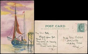 GB 1904 HAND PAINTED POSTCARD BOATS CUTTER etc RHYL - Picture 1 of 1