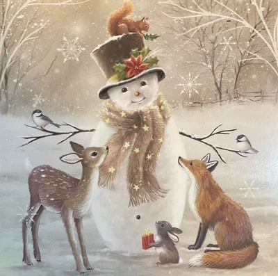 CHARITY CHRISTMAS CARD ~ SNOWMAN WITH WOODLAND FRIENDS ~SINGLE CARD~SEE DESC #🐿