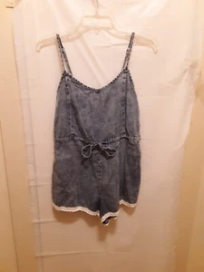 Denim Company One Piece Romper Size 4 Blue spagetti straps, crochet hem Chambray - Picture 1 of 6