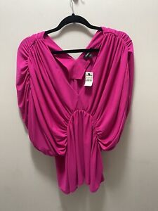 Express Draped Sleeve Hot Pink Stretch Top Size Large Nwt