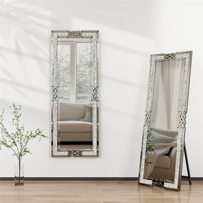 Crystal Mirror Full Length-63×21" Crushed Diamond Full Body Mirror Silver Wall - Image 1 of 4