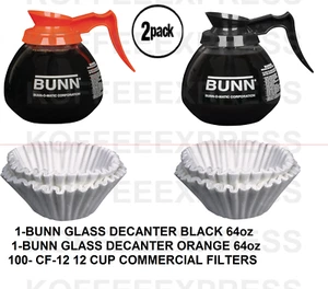 BUNN 2-12 Cup 64oz Commercial 1 REG 1 DECAF COFFEE POTS & 100 FREE CF12 FILTERS - Picture 1 of 5