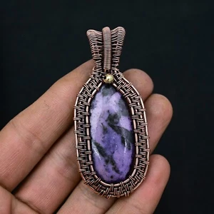 Charoit Gemstone Copper Wire Wrap Handmade Pendant Jewelry Gift For Girlfriend - Picture 1 of 2