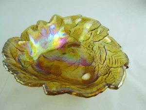 Vintage Indiana Glass Amber Loganberry Candy Bowl Dish Carnival Glass Iridescent - Picture 1 of 6