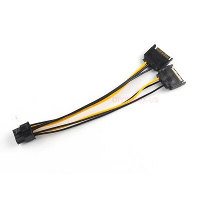1pc Dual 15 Pin SATA Male To PCIe 8 Pin (6+2) Male Video Card Power Supply Cable - Image 1 of 4